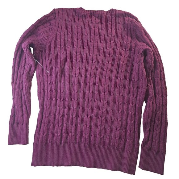 St John's Bay Women's NWT Sweater XL Purple Cotton Classic Cable Knit - Picture 2 of 10